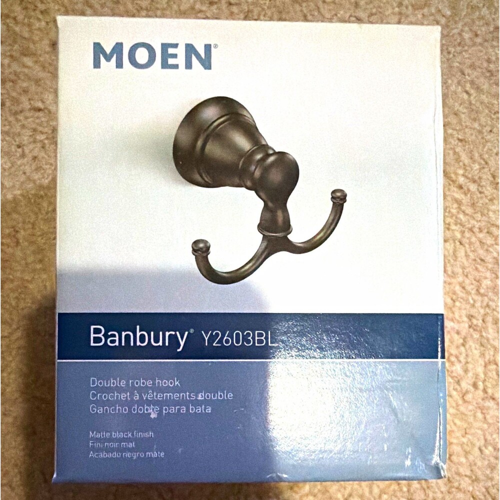 Moen Banbury Y2603BL Double Towel Robe Hook, Wall Mounted, Matte Black